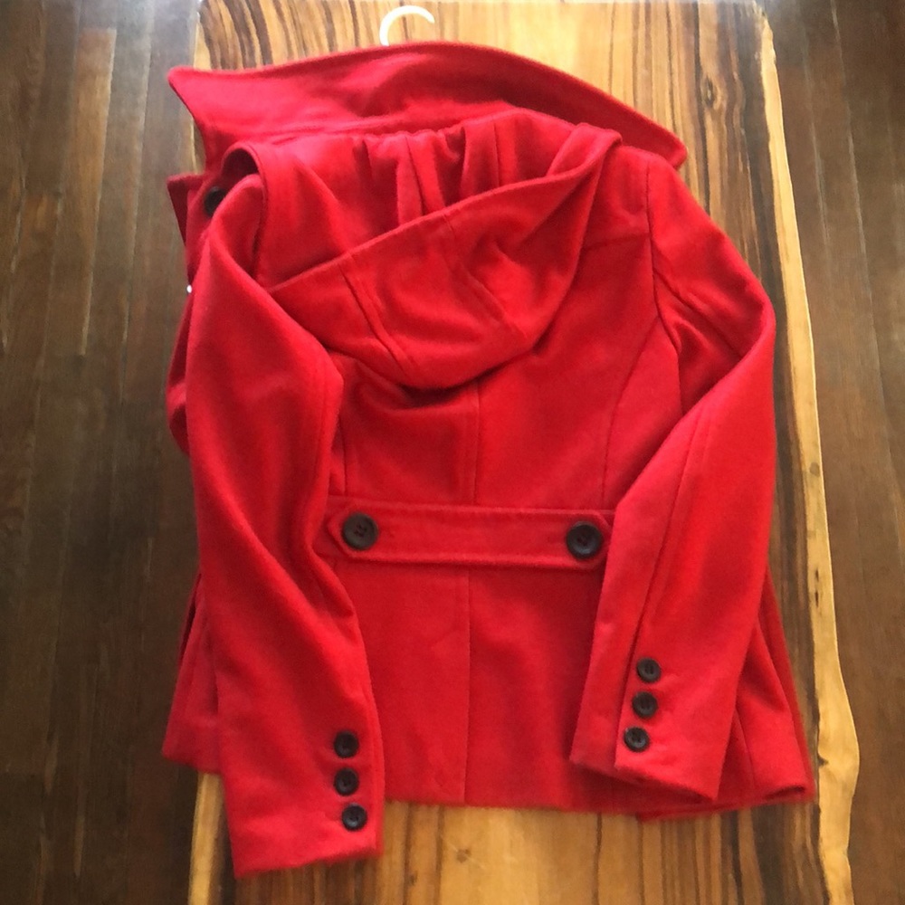 AMERICAN RAG red wool pea coat with hood size medium - Picture 5 of 5